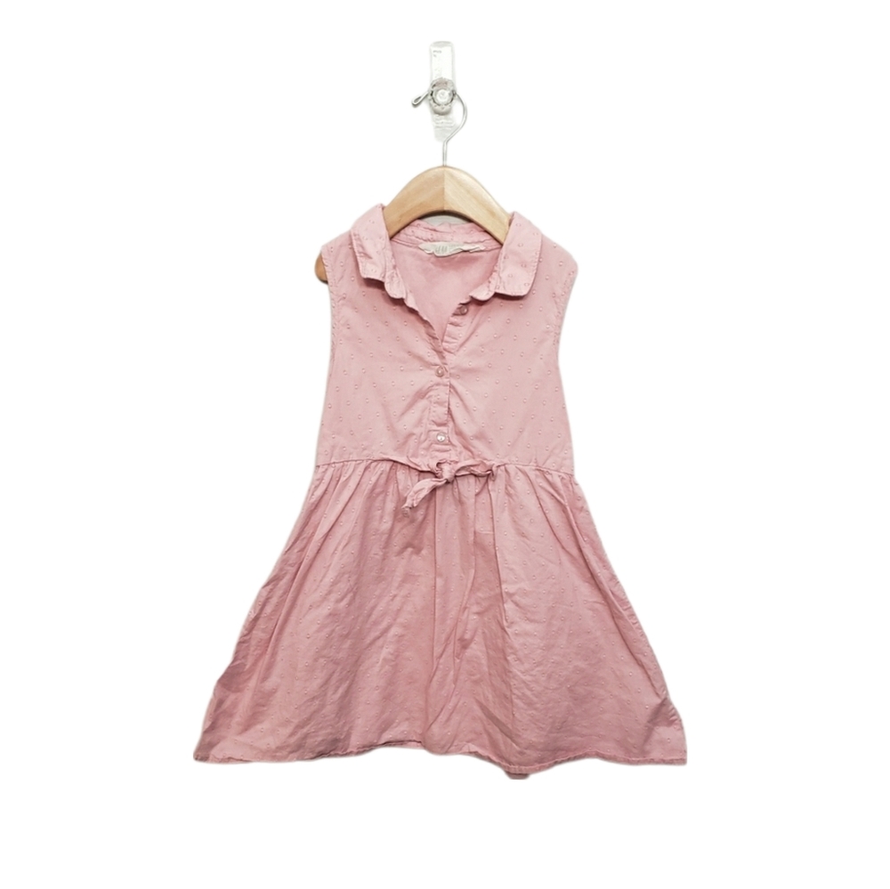 H&M 5-6 Y Pink Swiss Dot Sleeveless Shirt Dress